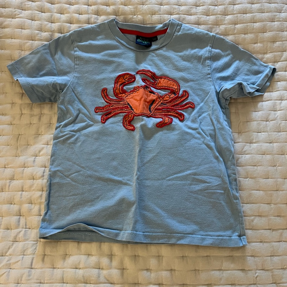 VGUC Mini Boden Crab Appliqué Blue Shirt Size 7-8